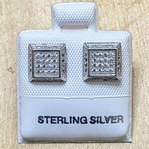 🆕.925 STERLING SILVER SQUARE CUBIC ZIRCONIA PAVE STUD EARRINGS - MEN